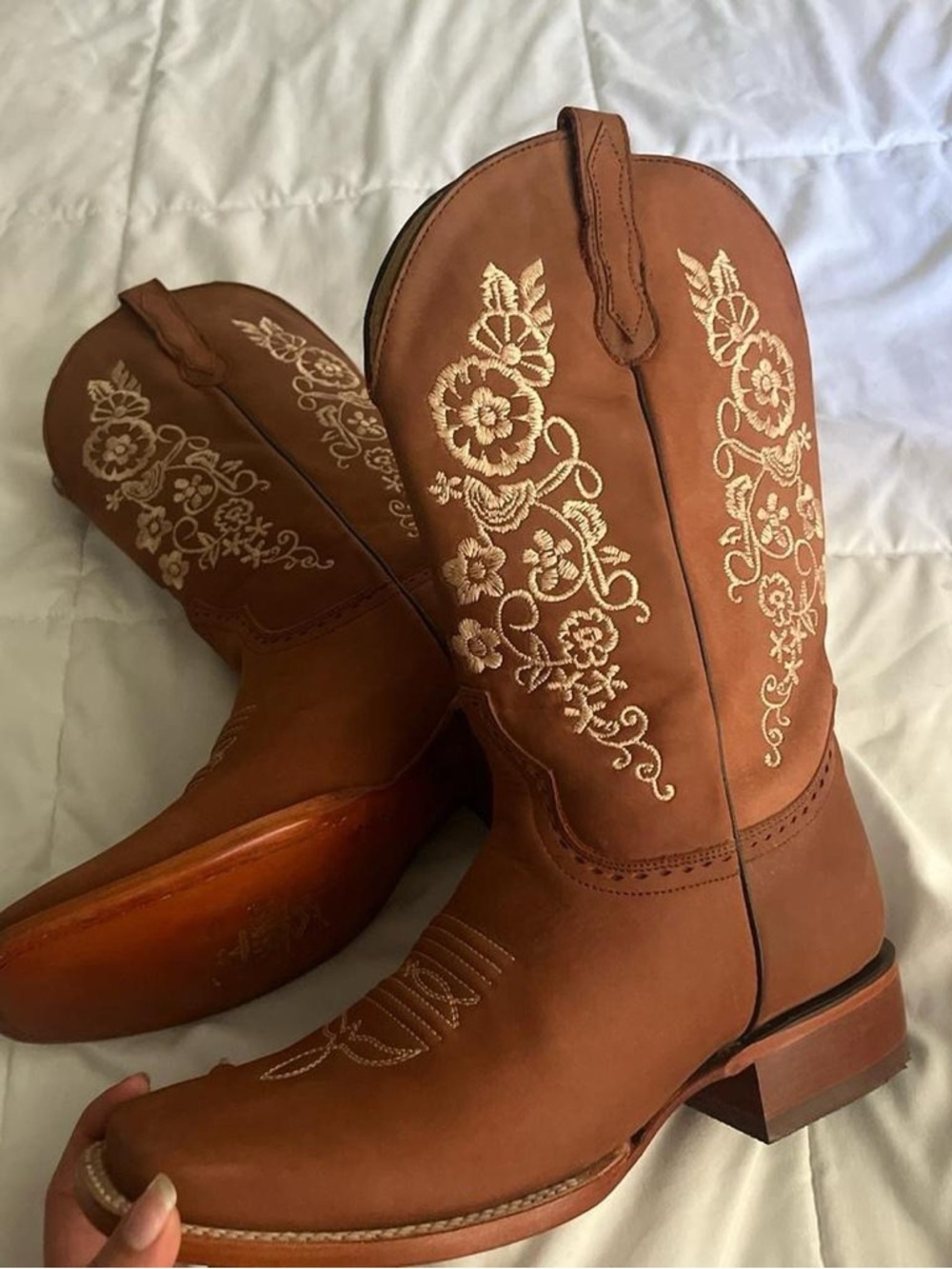 Brown Leather Western Embroidered Cowboy Boots